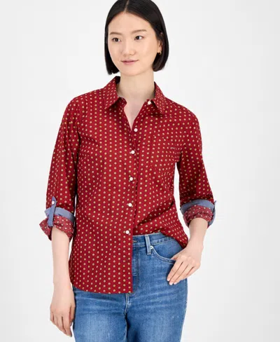 Tommy Hilfiger Women's Cotton Foulard Button-front Shirt In Red