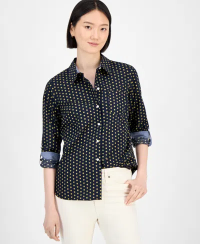 Tommy Hilfiger Women's Cotton Foulard Button-front Shirt In Black