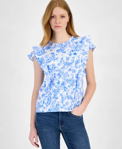 Tommy Hilfiger Women's Cotton Paisley-print Ruffled Top In Multi