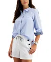 Tommy Hilfiger Women's Cotton Pinstripe Button-down Shirt In Blue