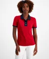 Tommy Hilfiger Womens Printed Cotton Polo Top In Chili Multi