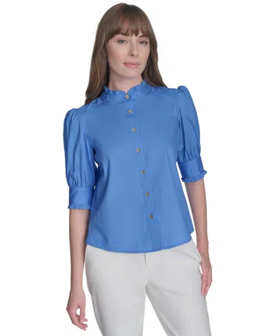 Tommy Hilfiger Women's Cotton Puff-sleeve Blouse In French Blue