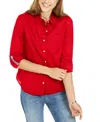 Tommy Hilfiger Women's Cotton Roll-tab Button-up Shirt In Black