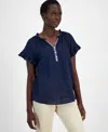 Tommy Hilfiger Women's Cotton Ruffled Raglan-sleeve Top In Sky Capt
