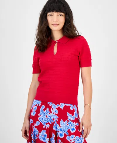 Tommy Hilfiger Women's Cotton Scalloped-stripe Keyhole Polo
