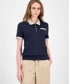 Tommy Hilfiger Women's Cotton Shine-collar Polo Top In Blue