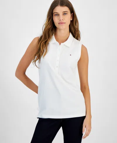 Tommy Hilfiger Women's Cotton Sleeveless Polo Top In Brt White