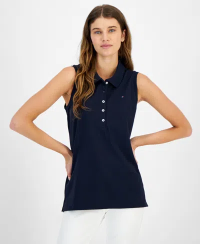 Tommy Hilfiger Women's Cotton Sleeveless Polo Top In Sky Capt