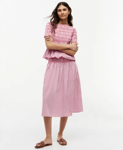 Tommy Hilfiger Women's Cotton Smocked Striped Midi Skirt In Pink