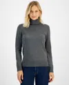 Tommy Hilfiger Womens Solid Cotton Turtleneck Sweater In Fog Heathe