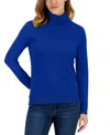 Tommy Hilfiger Womens Solid Cotton Turtleneck Sweater In True Blue