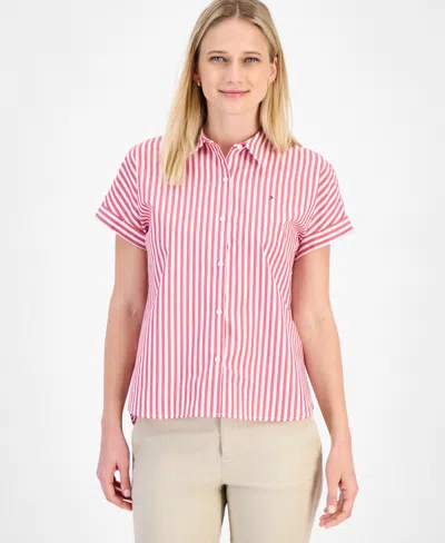 Tommy Hilfiger Women's Cotton Striped Cuffed-sleeve Shirt