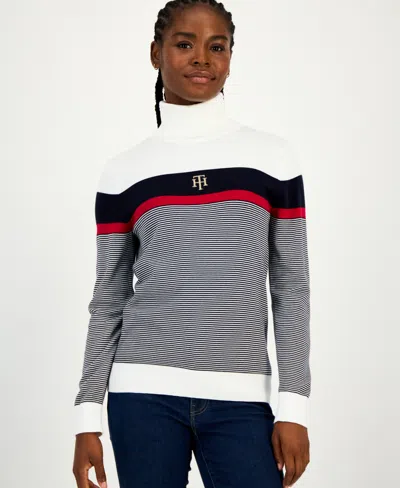 TOMMY HILFIGER WOMEN'S COTTON STRIPED TURTLENECK SWEATER