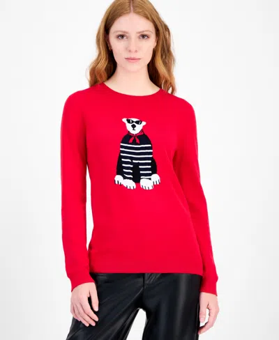 Tommy Hilfiger Women's Cotton Sunglasses Bear Crewneck Sweater In Red