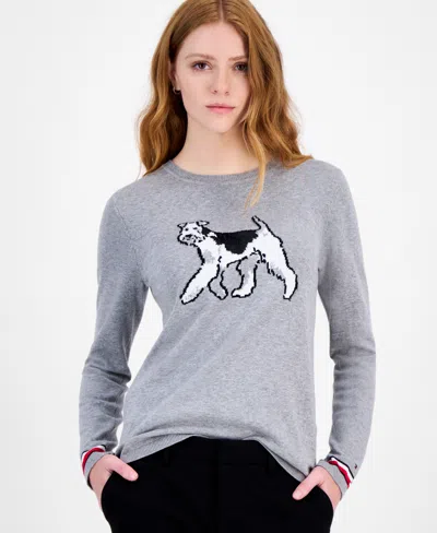 Tommy Hilfiger Women's Cotton Terrier Crewneck Sweater In Gray