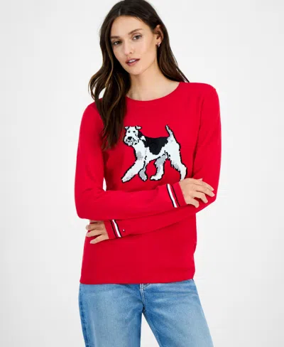 Tommy Hilfiger Women's Cotton Terrier Crewneck Sweater In Red