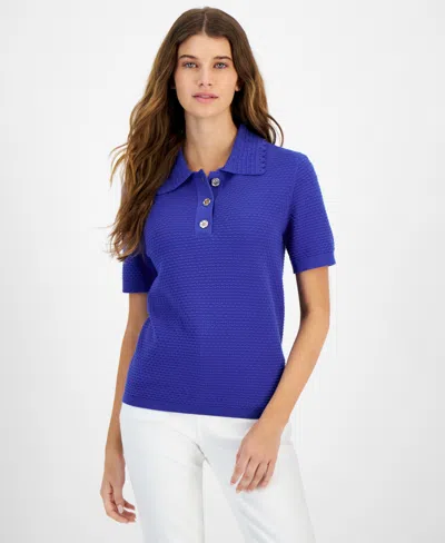 Tommy Hilfiger Women's Cotton Textured Polo Top In Provence
