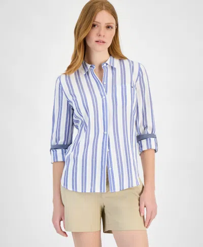 Tommy Hilfiger Women's Cotton Textured-stripe Shirt In Multi