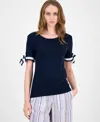 Tommy Hilfiger Women's Cotton Tie-sleeve T-shirt In Blue