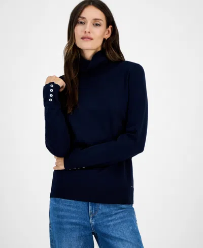 Tommy Hilfiger Women's Cotton Turtleneck Sweater In Blue