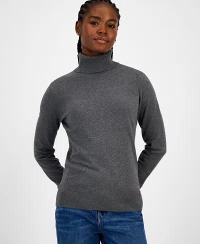Tommy Hilfiger Women's Cotton Turtleneck Sweater In Gray
