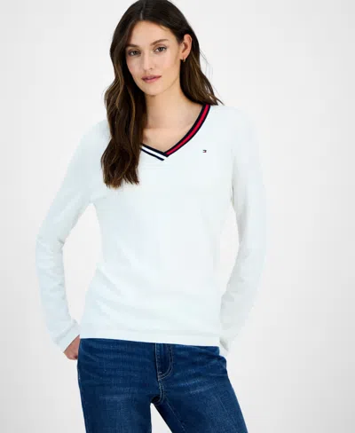 Tommy Hilfiger Women's Cotton V-neck Sweater In Multi