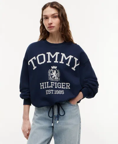 Tommy Hilfiger Women's Cotton-blend Round Neck Sweatshirt In Blue