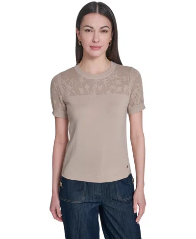 Tommy Hilfiger Women's Crew Neck Floral Sweater In Brown