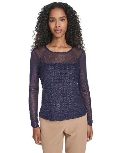 Tommy Hilfiger Women's Crew Neck Pleated Lurex Dot Top In Multi