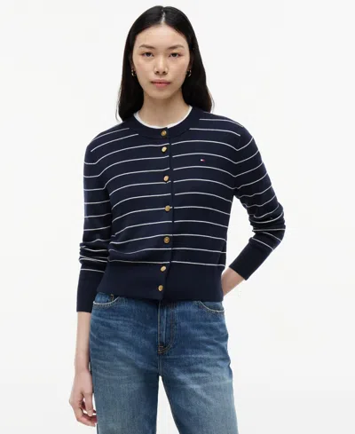 Tommy Hilfiger Women's Crewneck Cotton Cardigan In Blue