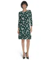 Tommy Hilfiger Women's Crewneck Printed Ruffled Hem Dress In Green