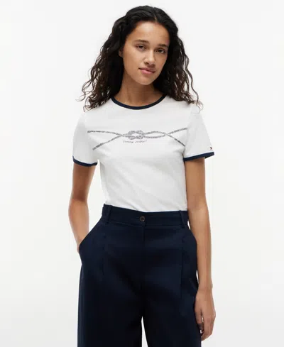 Tommy Hilfiger Women's Crewneck Ringer Trim Cotton T-shirt In White