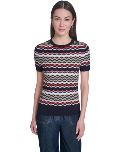 Tommy Hilfiger Women's Crewneck Scallop Stripe Sweater In Multi