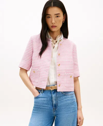 Tommy Hilfiger Women's Crewneck Tweed Lady Jacket In Pink