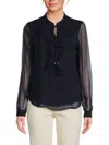 Tommy Hilfiger Women's Crinkle Ruffle Blouse In Midnight