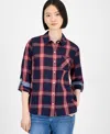 Tommy Hilfiger Women's Crinkled Plaid Button-front Shirt In Blue