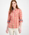 Tommy Hilfiger Women's Crinkled Plaid Roll-tab Shirt