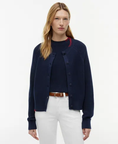 Tommy Hilfiger Women's Crochet Detail Crewneck Cardigan In Blue