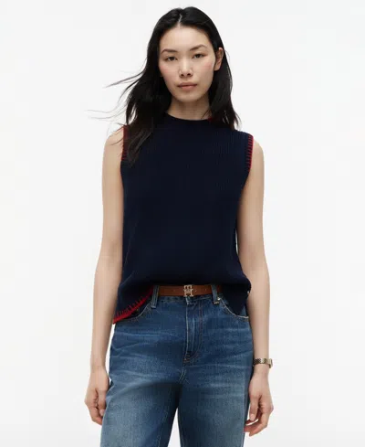 Tommy Hilfiger Women's Crochet Detail Crewneck Sleeveless Vest In Blue