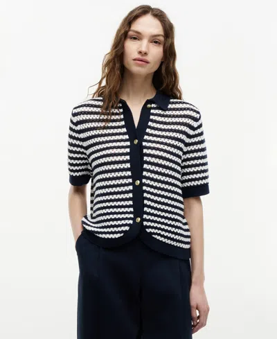 Tommy Hilfiger Women's Crochet Short-sleeve Cardigan In Blue