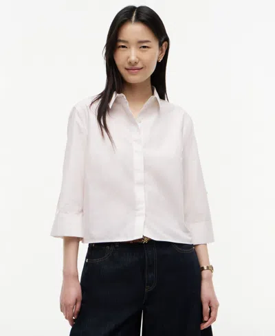 Tommy Hilfiger Women's Cropped Collared Roll-tab Cotton Shirt In White