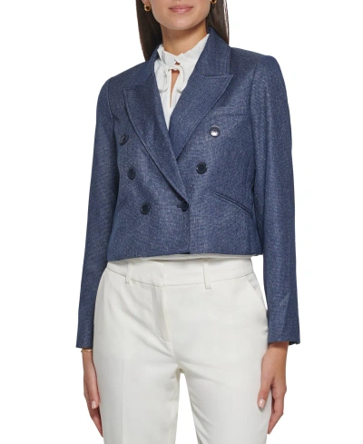 Tommy Hilfiger Women's Cropped Double-breasted Blazer In Midnight Ivory