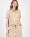 Tommy Hilfiger Women's Cuffed Short-sleeve Camp Shirt In Animal Print