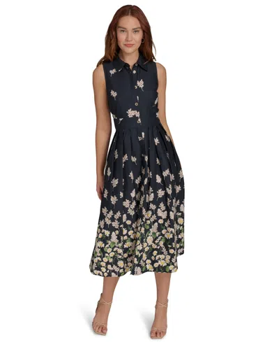 Tommy Hilfiger Women's Daisy-print Cotton Shirtdress In Black