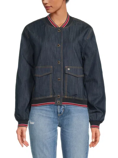 Tommy Hilfiger Women's Denim Bomber Jacket In Navy