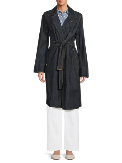Tommy Hilfiger Women's Denim Trench Coat In Dark Blue