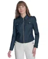 Tommy Hilfiger Womens Denim Sailor Pants Striped Puff Sleeve Blouse Zip Front Trucker Jacket In Navy