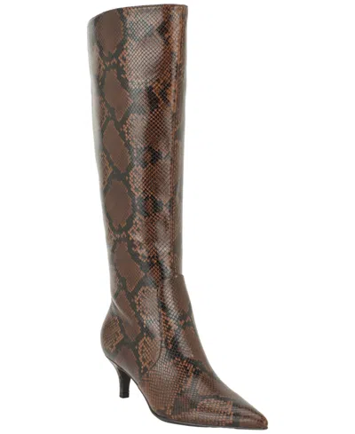 Tommy Hilfiger Women's Derisa Kitten Heel Tall Dress Boots In Medium Brown Snake