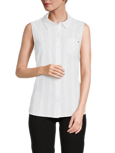 Tommy Hilfiger Women's Dobby Sleeveless Button Down Shirt In Bright White