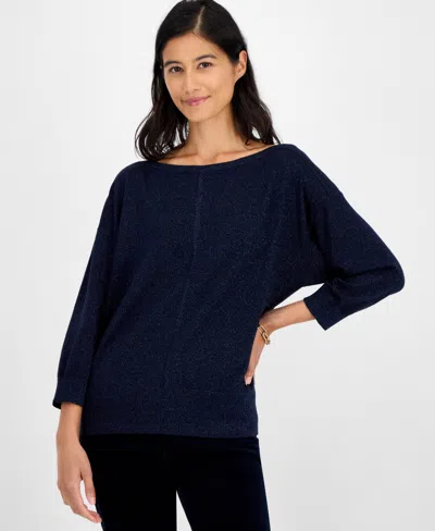 Tommy Hilfiger Women's Dolman-sleeve Boat-neck Shine Sweater In Blue